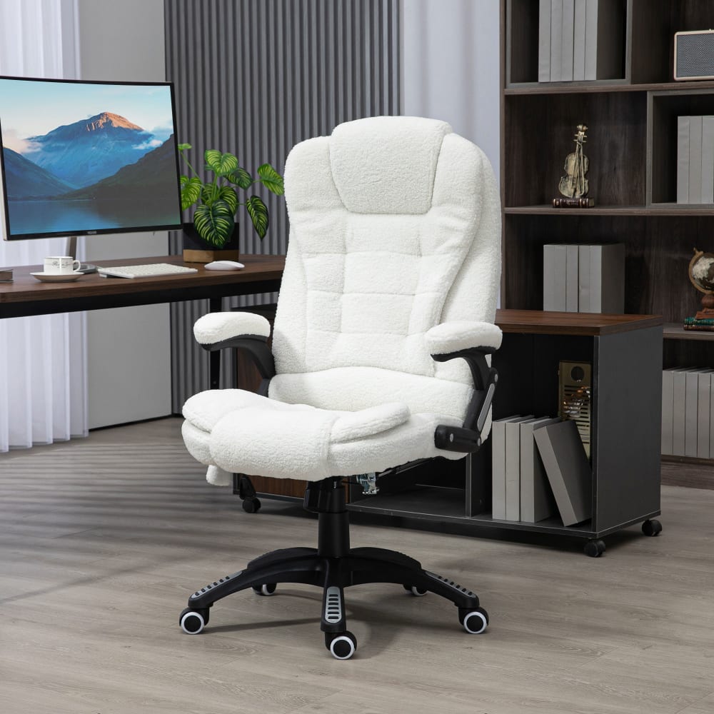 Vinsetto Fauteuil de bureau massant chauffant pivotant 360° polyester blanc Blanc 67x116x74cm