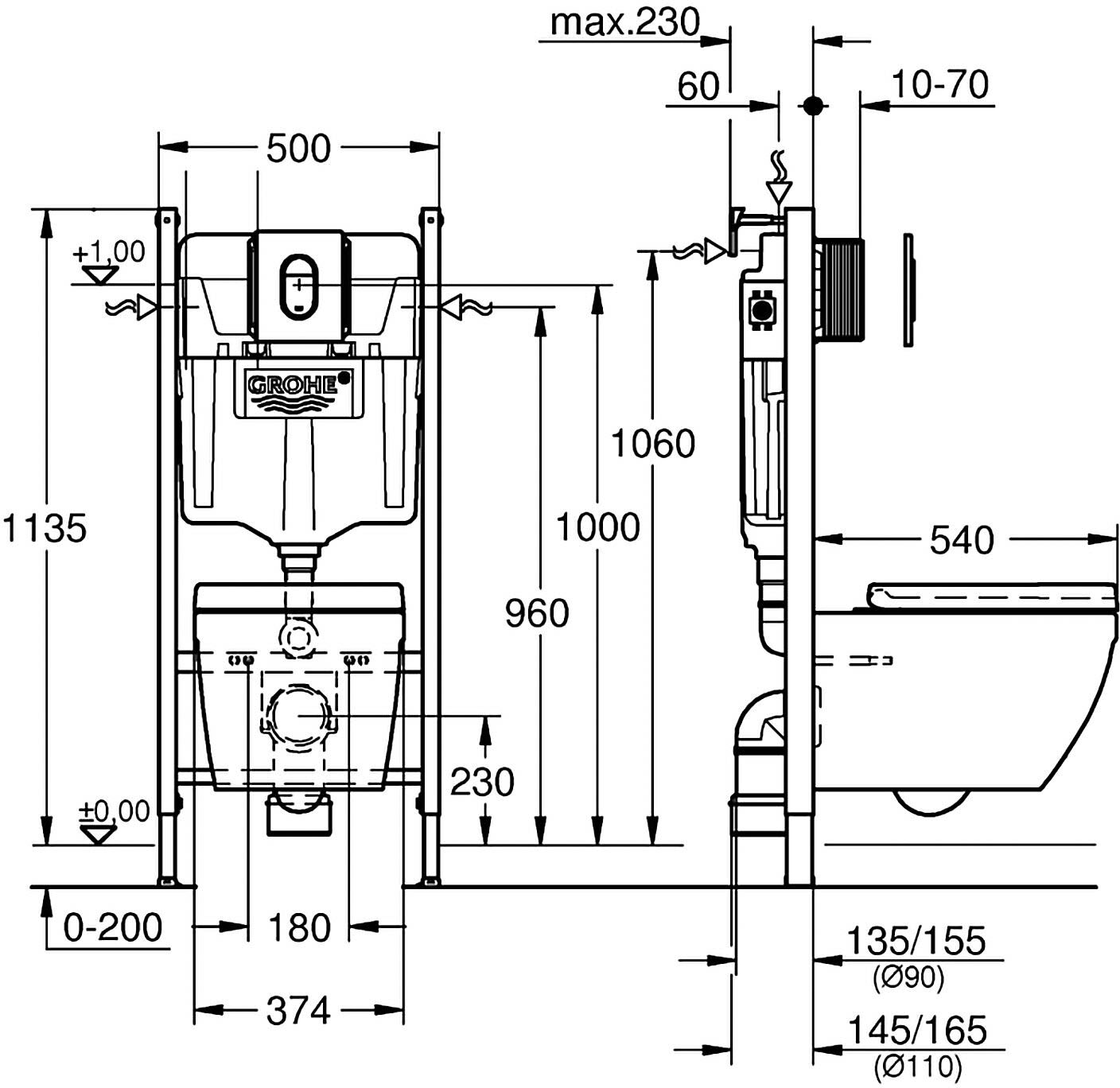 Grohe Solido 5 in 1-Set für WC mit Euro-Keramik Tiefspül-WC, Bauhöhe 113 cm