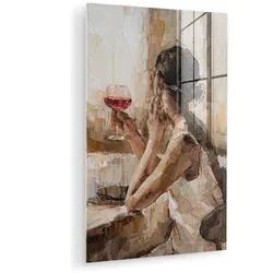 ACRYLGLASBILD Ölgemälde - Frau - Wein Wandbild 60x90 cm