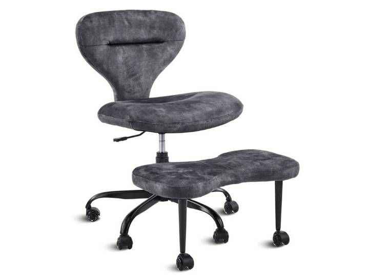 ROVRYN Chaise de méditation à roulettes hauteur réglable avec ottoman tissu gris