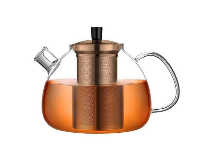 LuxusKollektion Teekanne Teekanne Glas Borosilikat Teebereiter Edelstahl 1500ml Bronze-1500ml