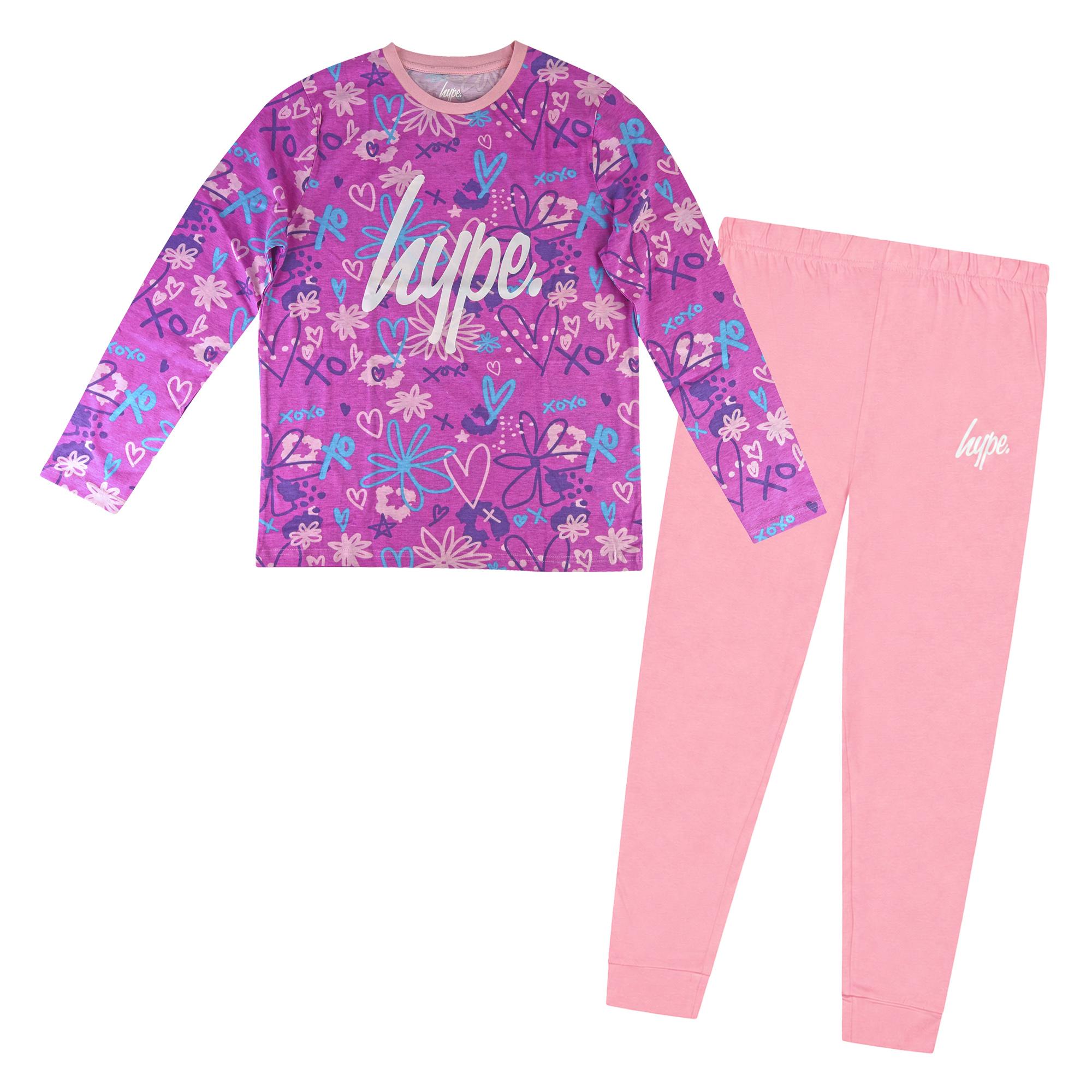 Mädchen 100% Baumwolle Kritzel Pink Pyjama Set Langarm Nachtwäsche