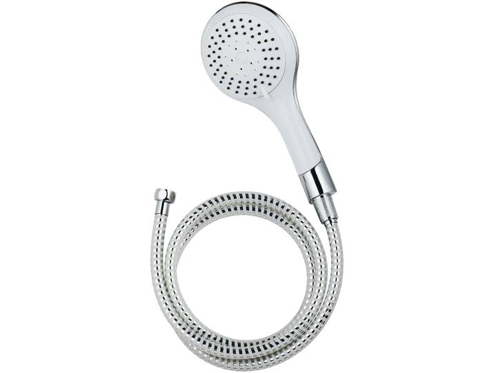 Handbrause SCHÜTTE BROADWAY , weiss (chromfarben, weiß), B:11,8cm H:24cm, Duschköpfe, Handbrause, Duschkopf mit Schlauch, Brausekopf mit 5 Funktionen, Chrom/Weiss