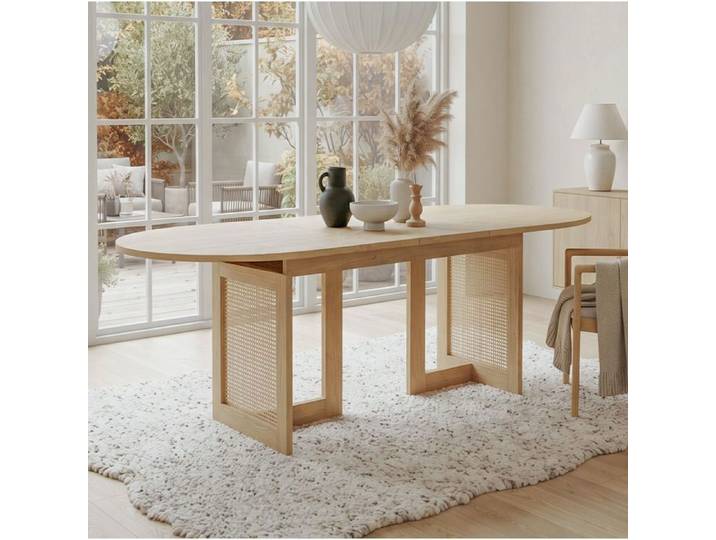MEUBLIV Table à manger extensible 160x80 cm 6-8 personnes bords arrondis MDF chêne
