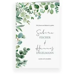 Einladungskarte Hochzeit: Greenery in Weiß