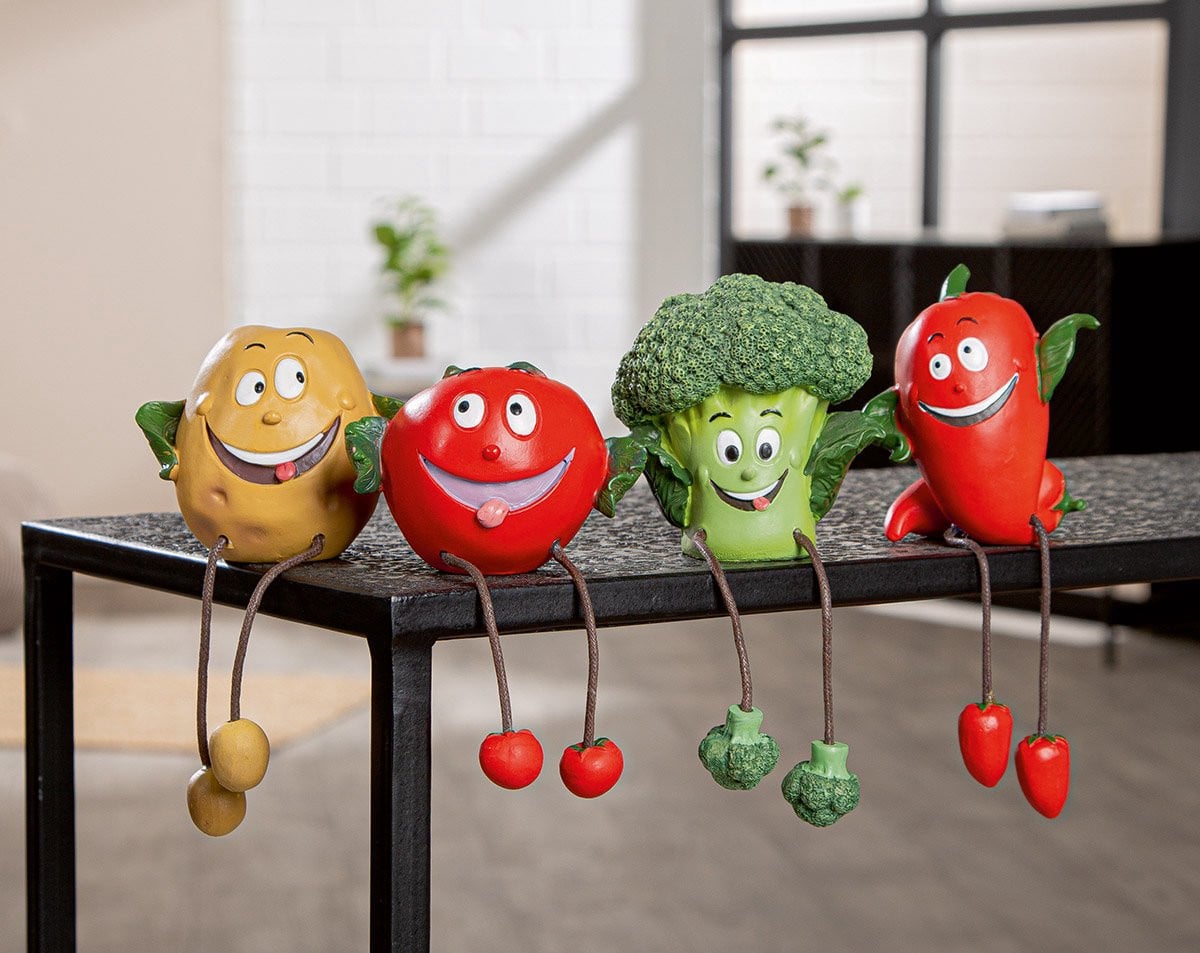 Gilde handwerk decoratief beeldje met broccoli, tomaat, aardappel en paprika gezichtjes