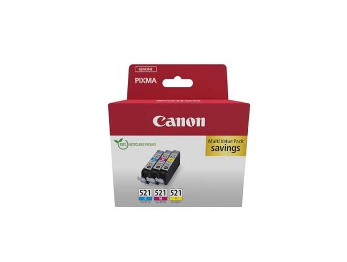 Canon CLI-521 Lot de 3 Cartouches d'encre Authentiques (Cyan\, Magenta\, Jaune) – Carton de sécurité Multipack