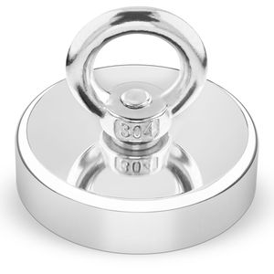 Poppstar Hakenmagnet Ösenmagnet, Neodym, extra stark, Ø 60mm, Haftkraft 160kg, silber