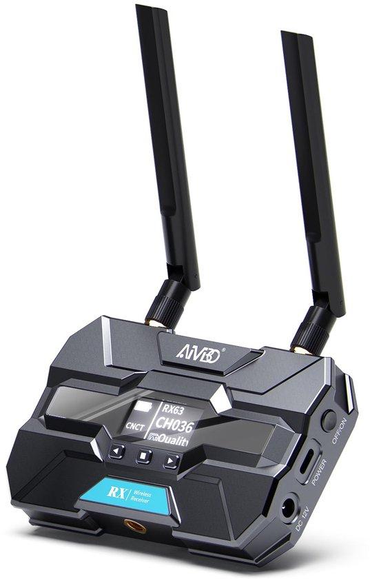 Kabelloser HDMI-Video-Sender und -Empfänger Pro - bis zu 6 Empfänger, Reichweite bis zu 400 m, unterstützt HDMI-Ausgang/OLED-Anzeige/Smart Channel, geeignet für Fotografie, Laptops, Filme, Fernseher, Monitore, Projektoren (Empfänger in Schwarz)