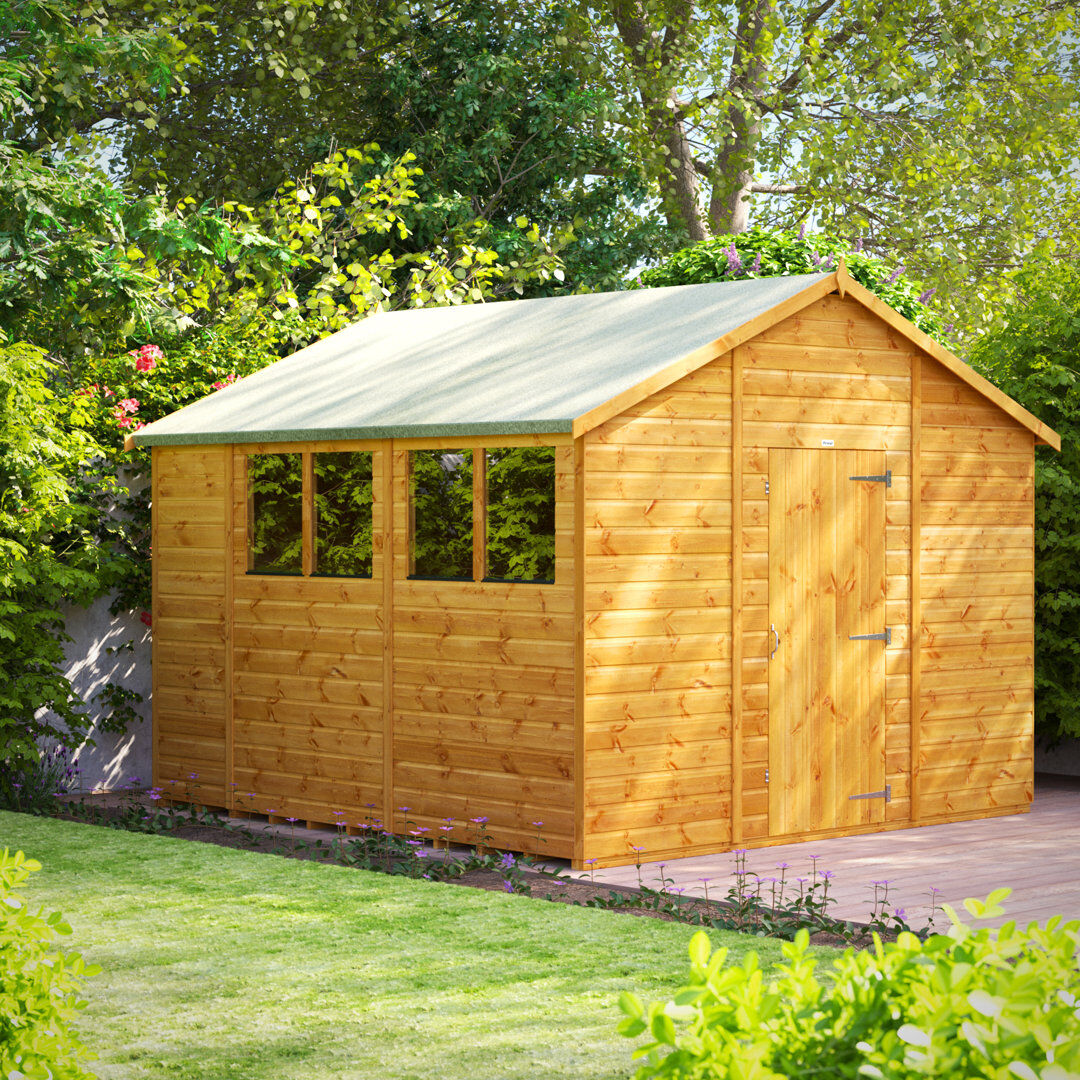 Powersheds 10 x 10ft Timber Tongue & Groove Garden Shed Golden Brown 317cm W X 325.2cm D X 251cm H