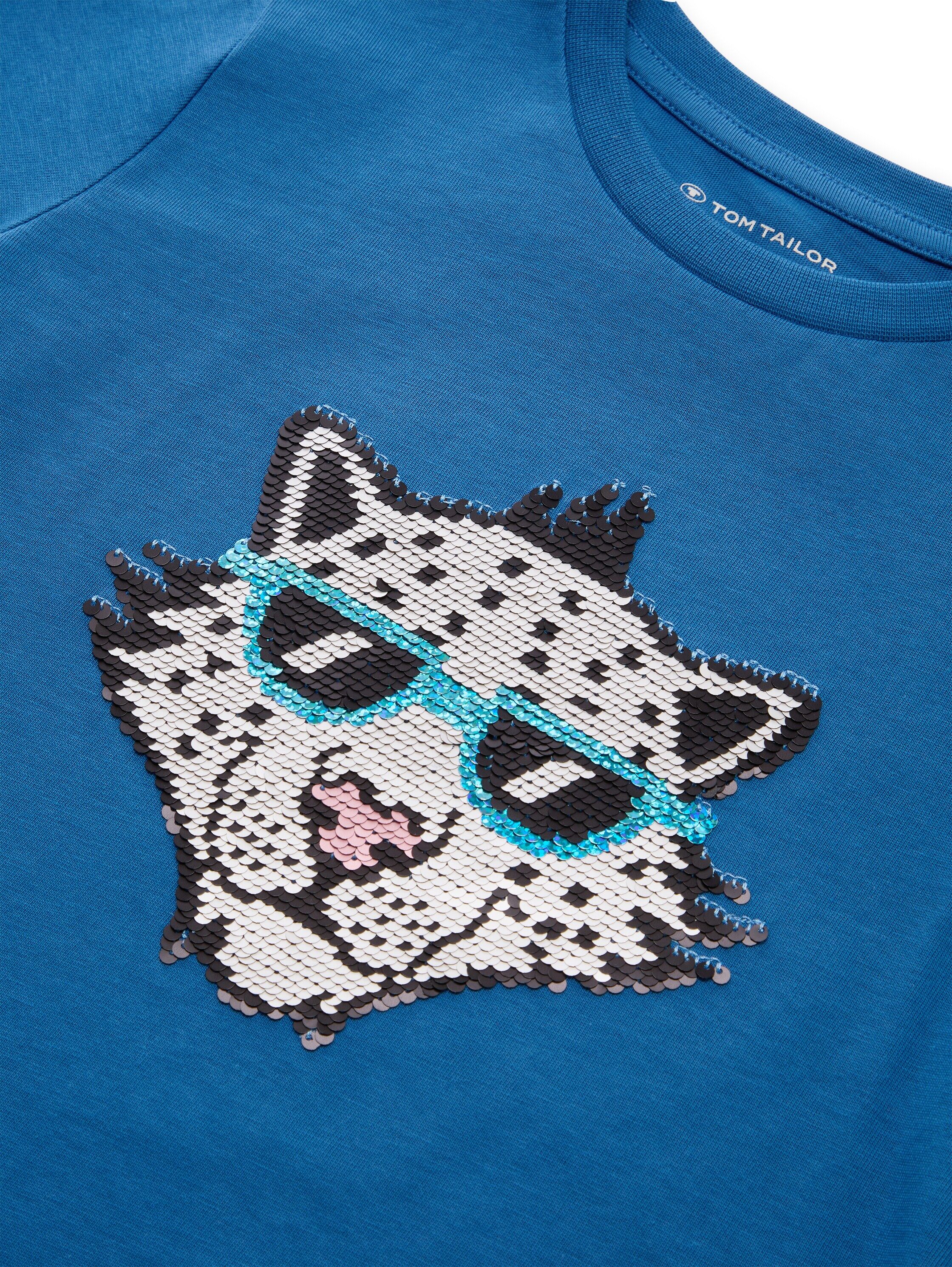 T-Shirt TOM TAILOR, Jungen, Gr. 116/122, blau (federal blau), Jersey, Obermaterial: 100% Baumwolle, bedruckt, regular fit normal, Rundhals, gerader Abschluss, Shirts T-Shirt, mit Print