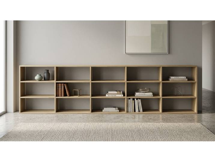 Niedriges Bücherregal aus Massivholz - Sideboard mit vielen Optionen Eiche Kaffee geölt