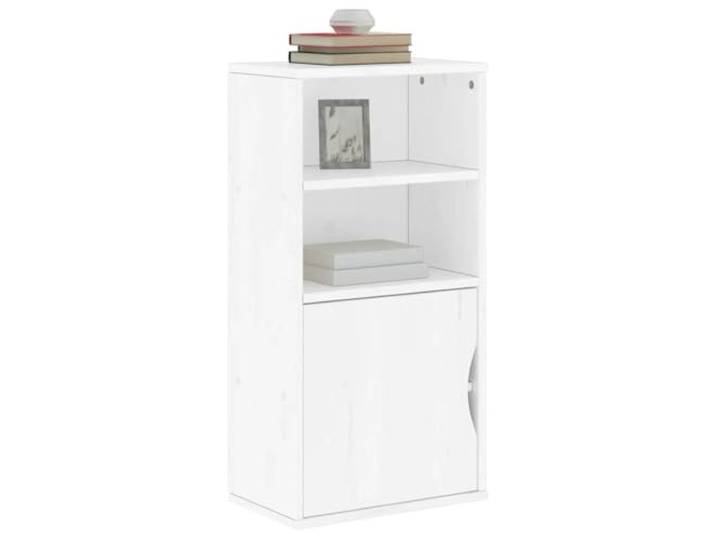 HEFZGDB Beistellschrank ODDA Serie in Weiß aus Massivholz Kiefer für Schlafzimmer mit Stauraum, klassischer Beistellschrank mit rustikalem Charme, Zwei Fächer, Zwei Einlegeböden