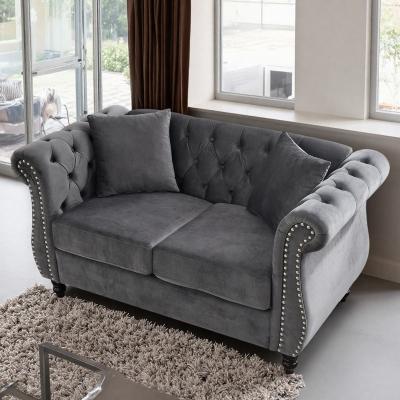 Velvet Chesterfield Sofa with Rolled Arms and Nailhead Trim