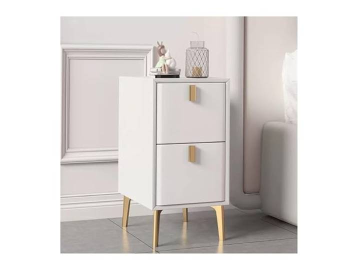 xiuling4568 Schmaler Nachttisch mit goldenen Tischbeinen aus Metall, weißer Nachttisch aus Kunstleder mit Schubladen, Beistelltisch for Zuhause, Wohnung, Wohnheim(L30xD36xH52cm)