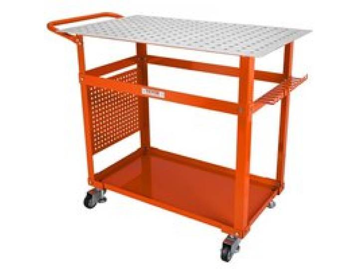 VEVOR Table de Soudure 91,4 x 61 cm Établi de Soudage Charge 272 kg Établi Travail Acier Roulettes Panneau Rangement Double Couche Trous Fixation 1,6 cm 11 Crochets pour Réparation Soudage Bricolage