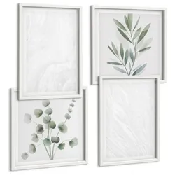 BILDER SET 4er Set - 50x50 cm & 40x60 cm Weißer Rahmen - Marmorstruktur, pastellfarbene Zweige