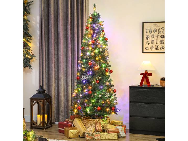 HOMCOM Sapin de Noël 210cm Vert Lumières 350 Support Métal