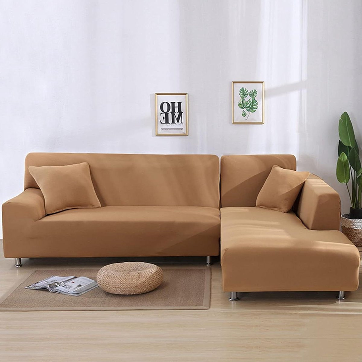 Bankhoes Melk Zijde Bruin - Elastische Sofahoezen voor 3-zits banken - Zachte Antislip Meubelbescherming