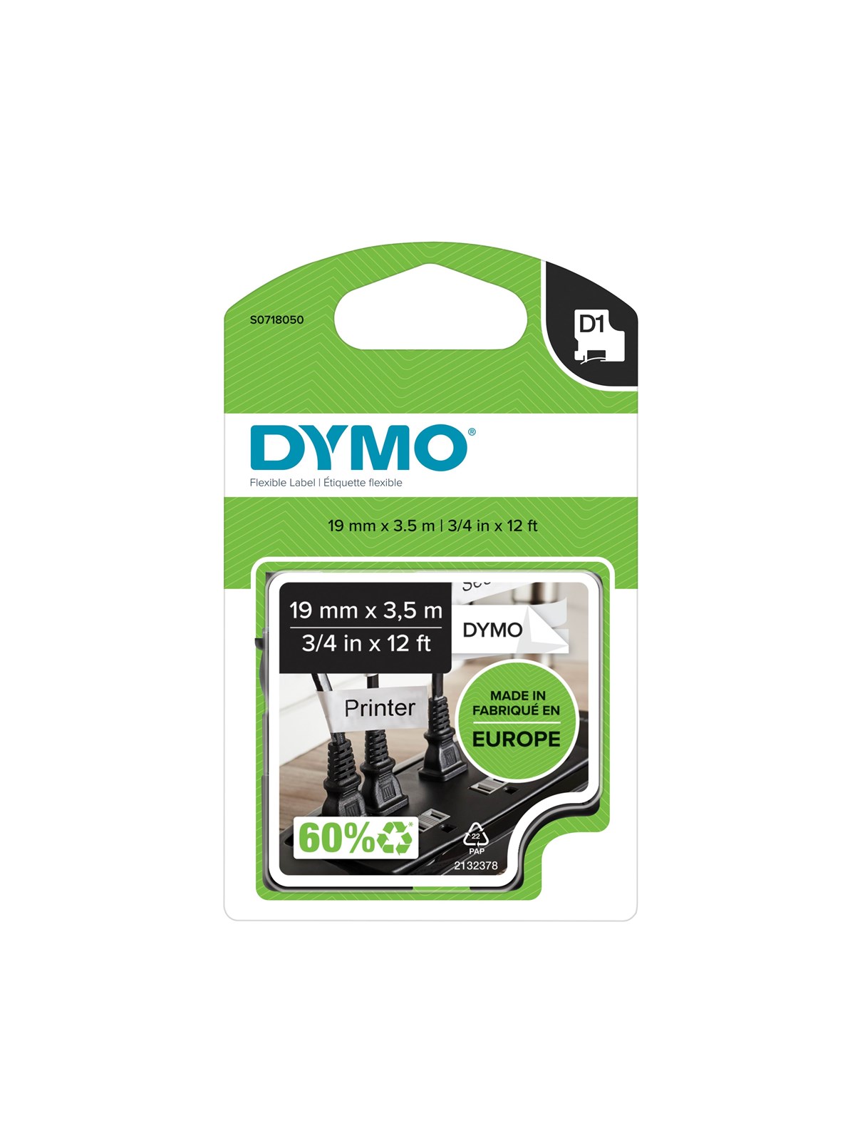 DYMO D1 Hochleistungs-Nylon-Etikettenband | schwarz auf weiß |19 mm x 3,5 m