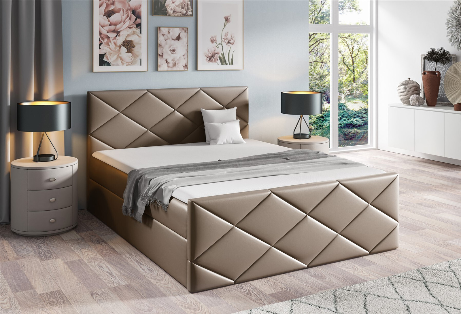 Fun Moebel Boxspringbed Henrik voor volwassenen, gestoffeerd, 200 x 220 cm