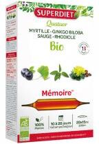 Superdiet Quatuor Myrtille, Rhodiole, Ginkgo Biloba, Sauge Bio 20 Ampoules - Boîte 20 ampoules de 15 ml