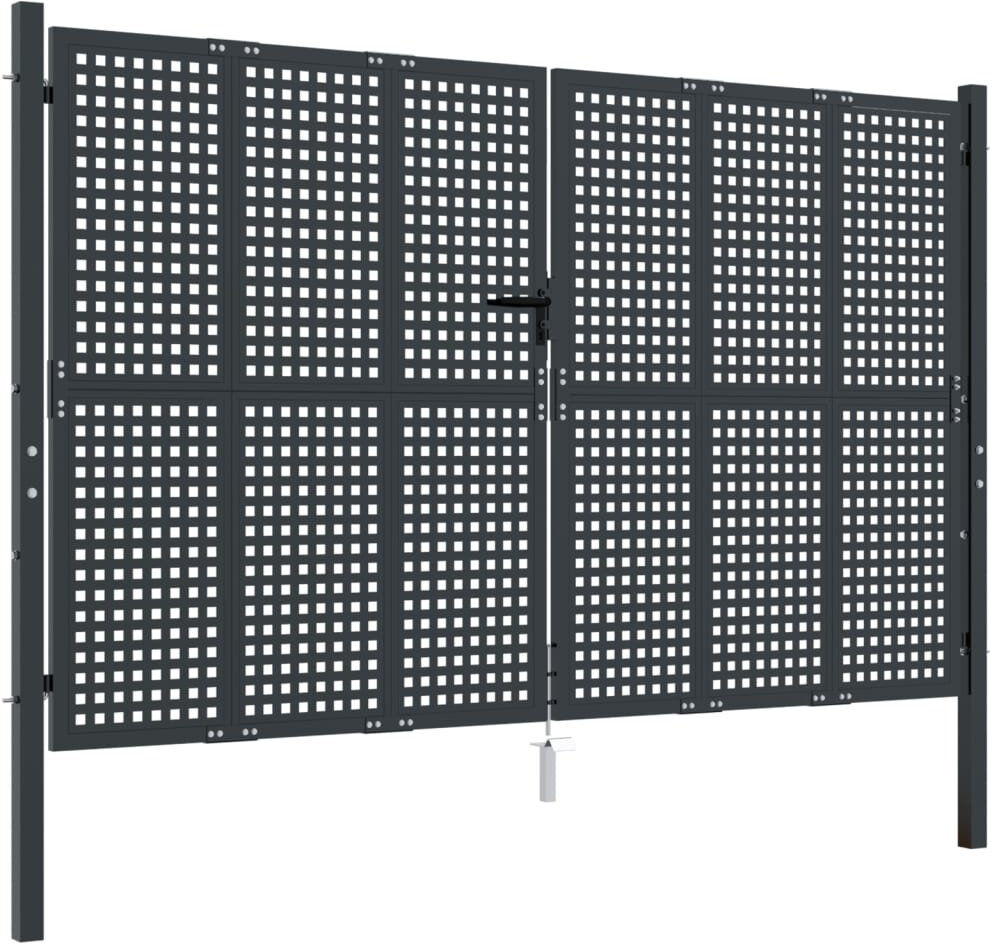 Ebern Designs vidaXL Garden Gate Driveway Fence Gate Fence Panel Patio Gate Anthracite Steel Anthracite 300cm H x 225cm W x 2.4cm D