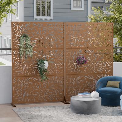 Lirago 2Pcs Metal Privacy Screen Freestanding Outdoor Divider Rust-Proof Galvanized Steel Decorative Fence Panel