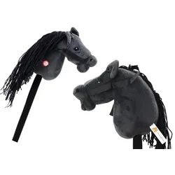 Plüsch-Pferdekopf auf einem Stock, Hobbypferd, langhaariges Pferd, schwarz Geräusche