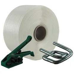 KK Verpackungen 16 mm Textil Polyester Umreifung Set Umreifungsband Bandspanner Metallklemmen