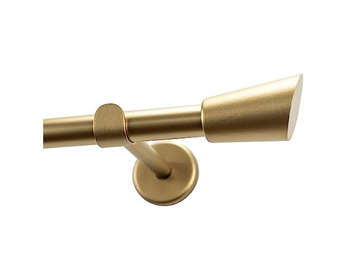 Garesa Gardinenstange Molis Ø 20mm, 1-läufig, Gold, matt I Stabile Vorhangstange ohne Ringe I Offener Träger mit Endknopf Keil I Auch für mittelschwere Vorhänge I 330cm