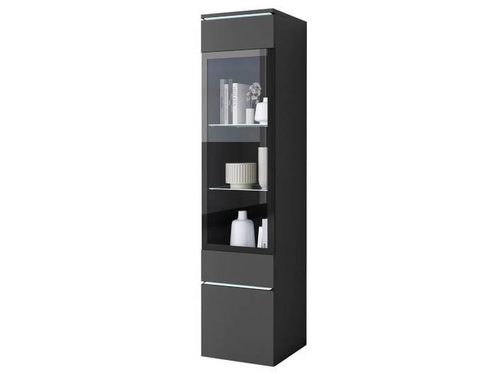 Livetastic Vitrine Vera, Schwarz, Kunststoff, 3 Fächer, kaltweiß, 30x130x33 cm, Fsc, stehend, hängend, Wohnzimmer, Wohnwände, Vitrinenschränke