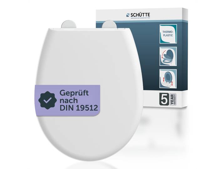 WC-Sitz SCHÜTTE WHITE PREMIUM , weiss (weiß), B:363cm H:53cm L:444cm, Thermoplast, WC-Sitze, WC-Sitz, Thermoplast, Absenkautomatik, Schnellverschluss, belastbar bis 300 kg
