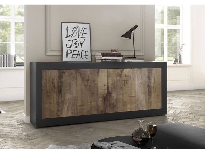 Sideboard HOME AFFAIRE Basic Breite 207 cm, Kommode 4 Türen, Anrichte , schwarz (schwarz matt, pero), B:207cm H:86cm T:43cm, Sideboards, Sideboard, Metallgriff, moderne Rahmenoptik, viel Stauraum, Farbauswahl