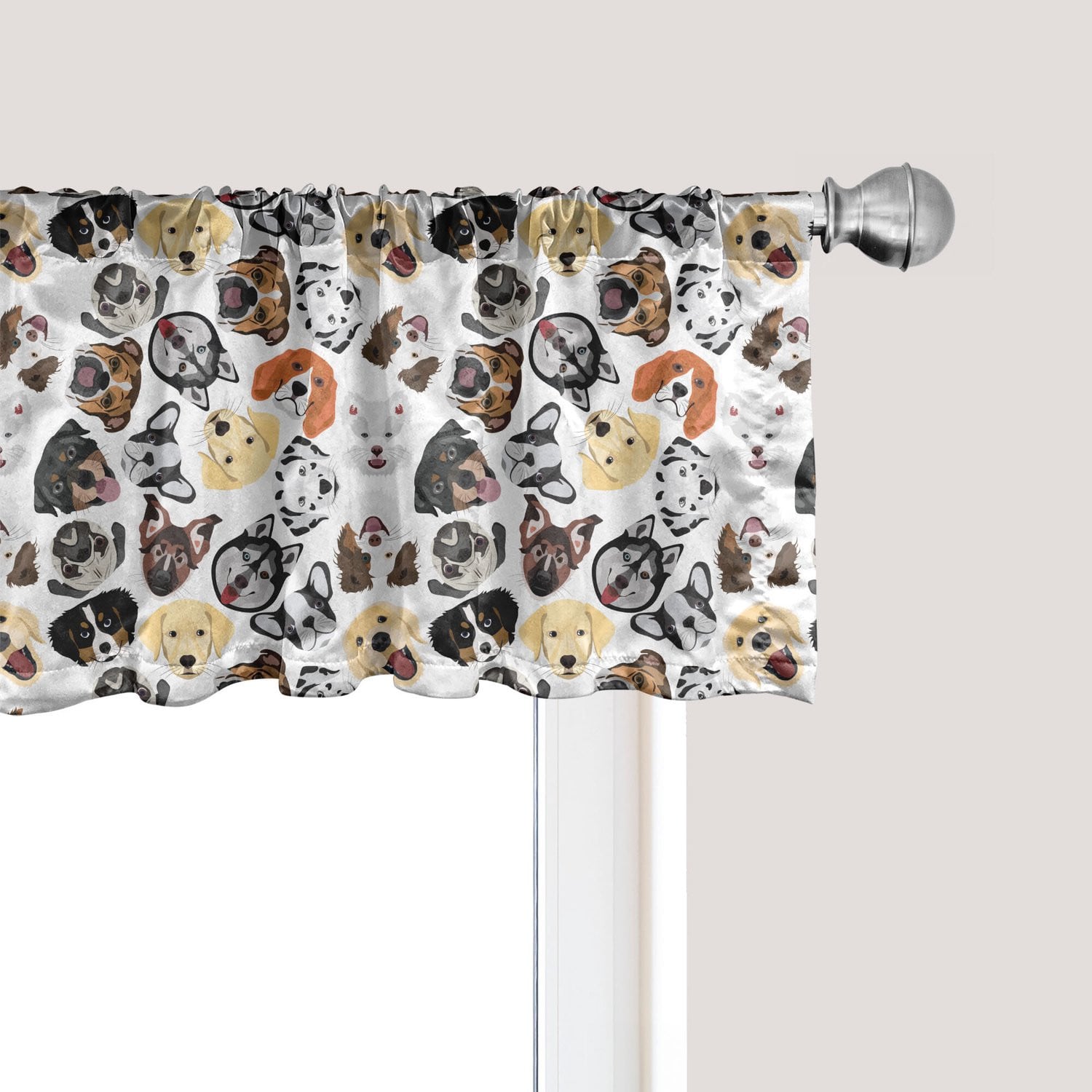 ABAKUHAUS Set van 2 Gordijnvalletjes met Hond Patronen, Grijs Geel, 137 x 45 cm