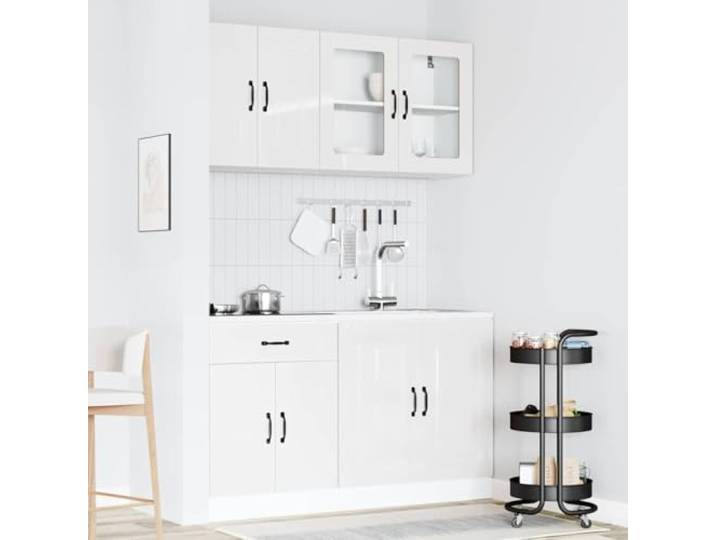 KTHLBRH Kalmar Küchenmöbel-Set, 4-teilig, weiß glänzend Mehrschichtholz und Glas, verstellbare Füße, großer Raum, einfache Wartung, inklusive Hängeschränke