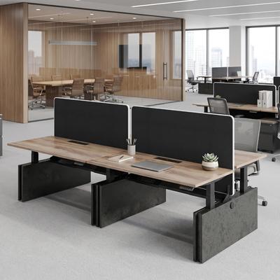 WESOME Adjustable Two-Person Standing Office Desk with Built-In USB Outlet Staff Workstation with Privacy Panel