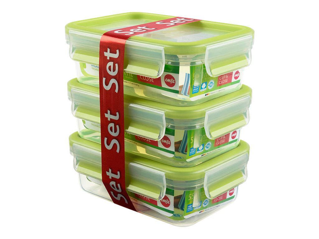 emsa Frischhaltedosen CLIP & CLOSE, transparent/grün, 3 x 0,55 l 3100515583