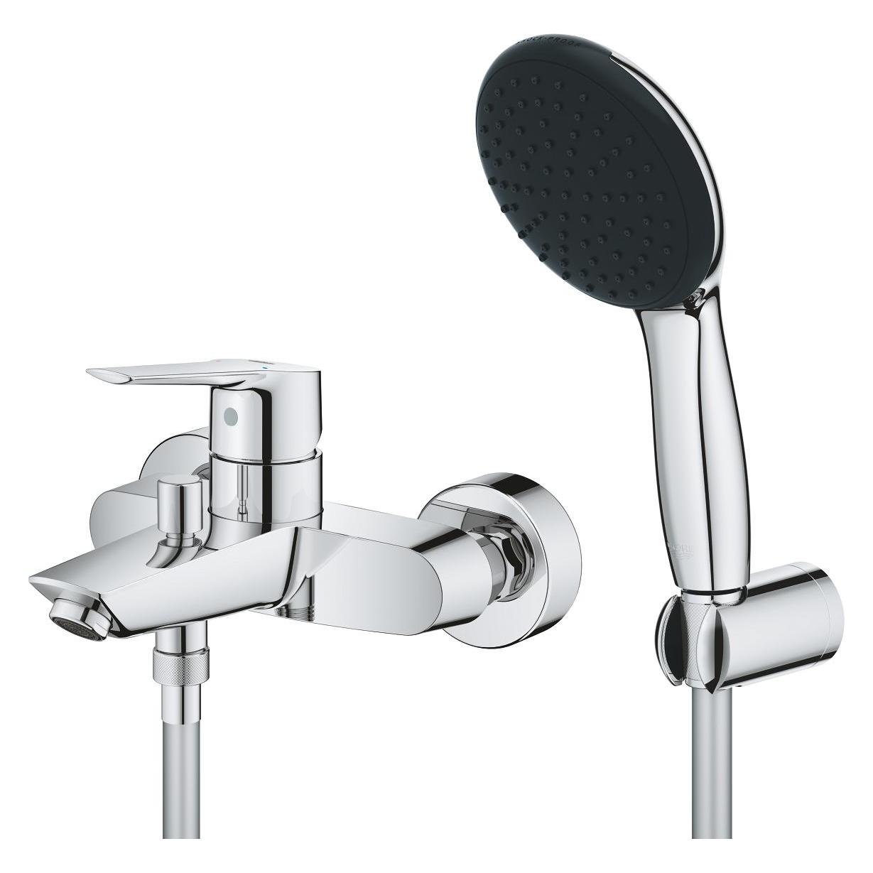 Grohe Start QuickFixWannenarmatur und Vitalio Start 110 Handbrause-Set, kleben oder bohren, Watersaving Pl (25283002)
