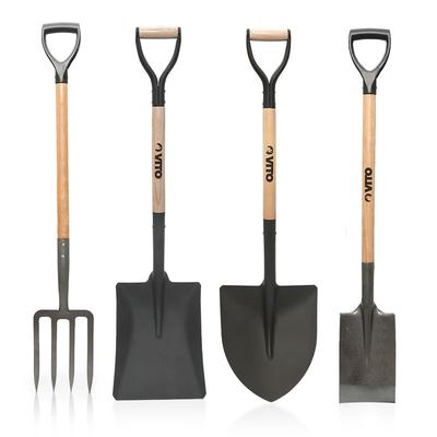 Pack 4 Gartengeräte Stahl Holzgriff Gabel + Viereckige Schaufel + Runde Schaufel + Spaten VITO