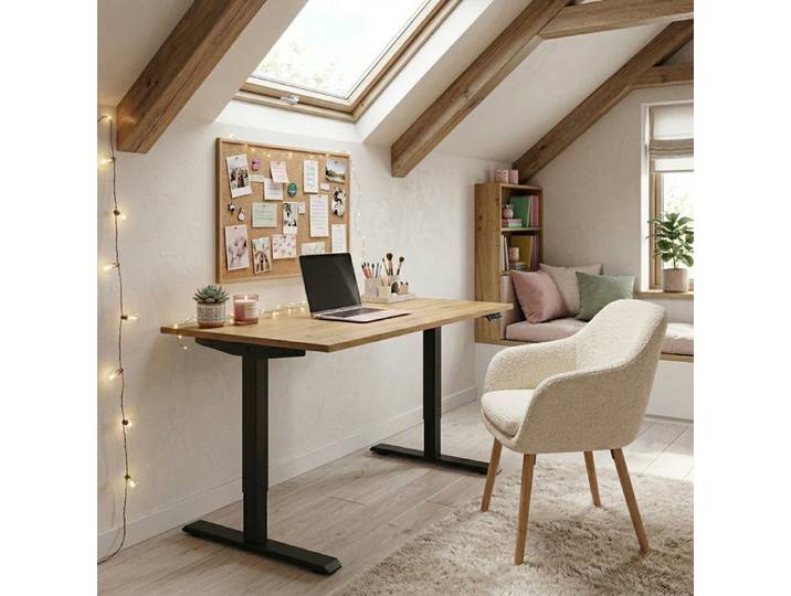 Bureau FLEXI 138 cm à réglage électrique en hauteur – Plateau Chêne Artisan et Structure Noire