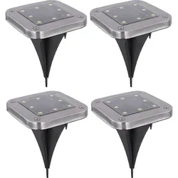 Solarlampe Bodenleuchte Solarlampen für Außen Wegeleuchte Gartenleuchten Solar mit Erdspieß, Kunststoff Edelstahl, LED kaltweiß, LxBxH 10x10x13 cm, 4er Set