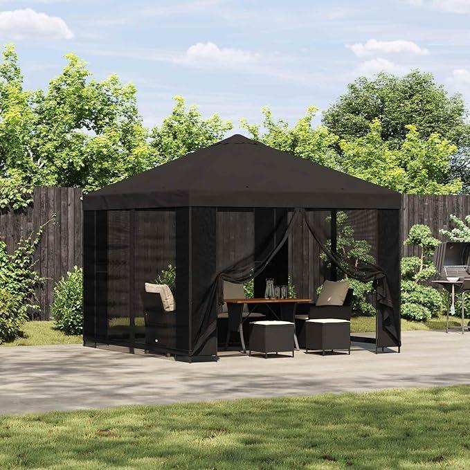 Garten Pavillon mit Seitenwänden 3 x 3 m Anthrazit, wetterfestes Gartenzelt mit wasserdichtem Dach und winddichtem Seitenteil, ideal als Sonnenschutz für Terrasse, Outdoor, Party, Camping