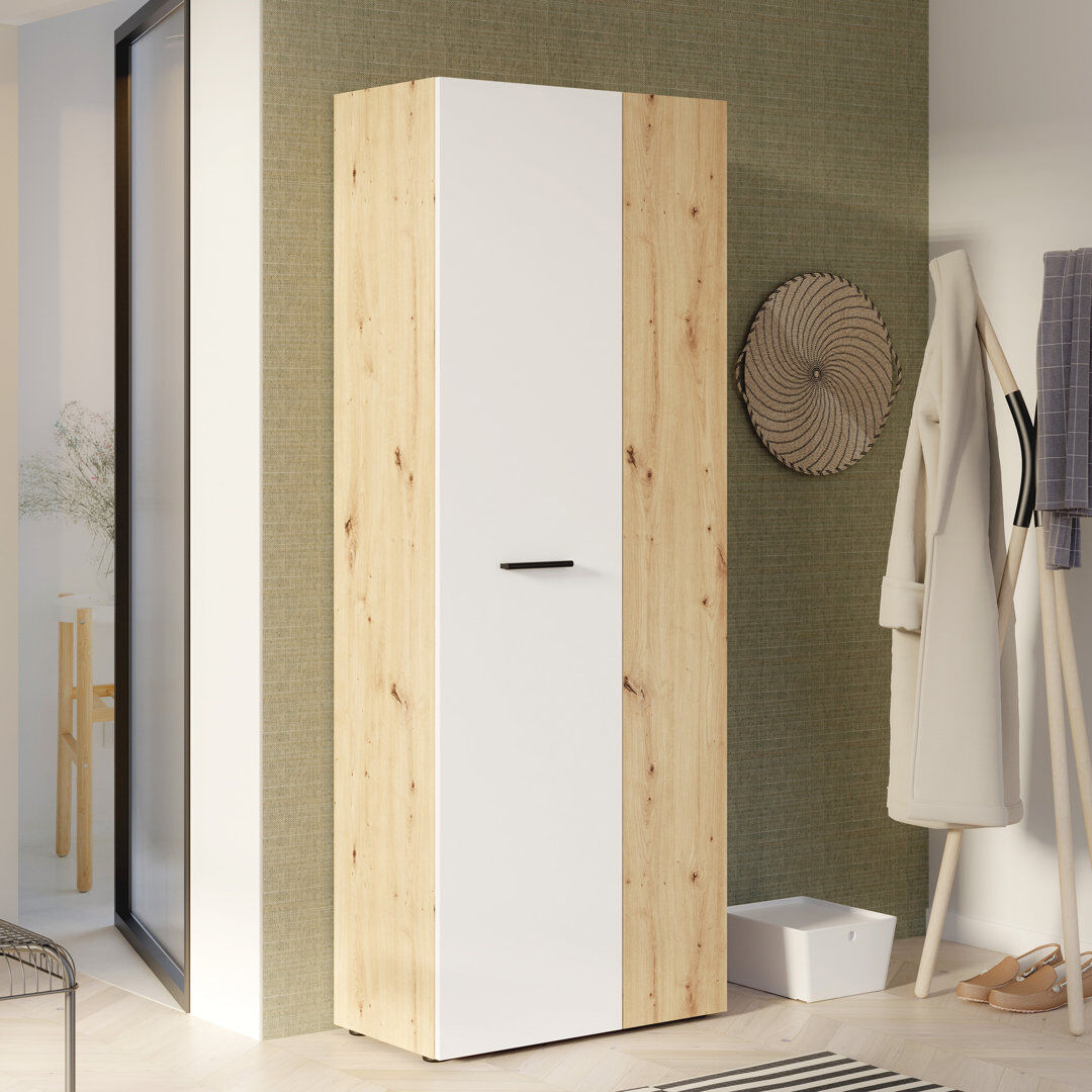 17 Stories Shilu 2 Door Wardrobe White/Oak 70.74cm H X 68.7cm W X 14.26cm D