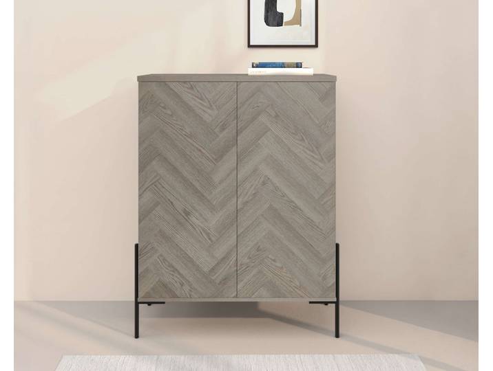Highboard OTTO HOME Eadwine , grau (eichefarb.), B:90cm H:120cm T:38cm, MDF, Sideboards, Highboard, Kommode, Midischrank, Push-to-open, Türen mit Fischgräten Muster
