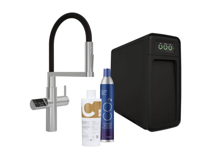 Visiona Küchenarmatur, Schwarz, Kunststoff, 1.5 L, 20x43.90x51.60 cm, Reach, DIN EN ISO 14001, DIN EN ISO 9001, Made in EU, CE, Antikalk-Strahlregler, eingebautes Geräteabsperrventil, flexible Anschlussschläuche, Sprudelwasser, Trinkwassersystem, 100 °C kochendes Wasser direkt aus der Armatur, Küchen, Küchenausstattung, Küchenarmaturen