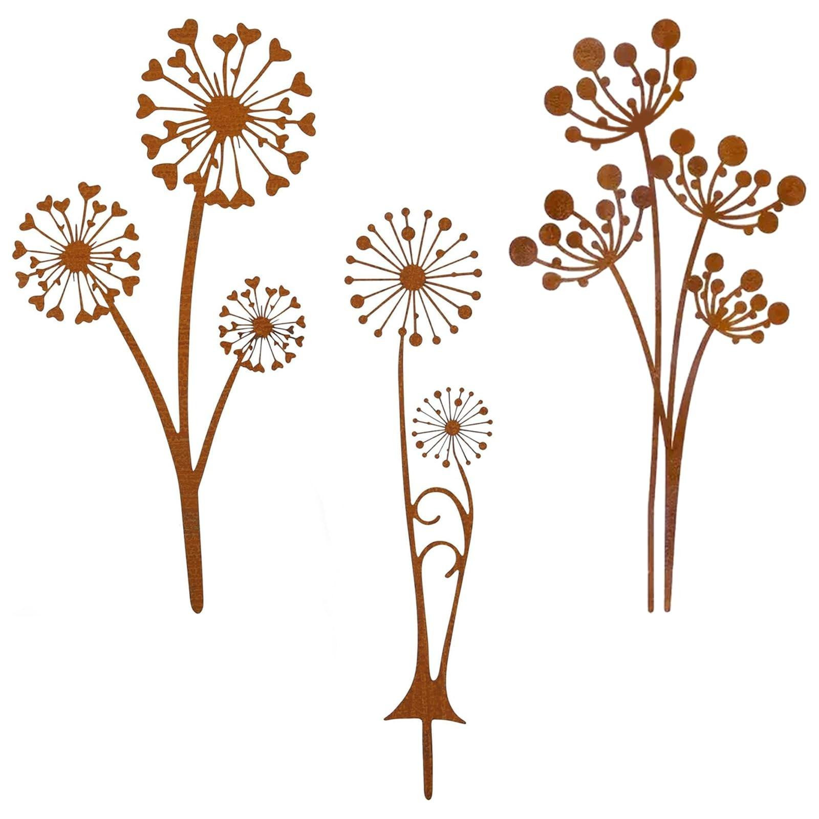 Merkloze Set van 3 Decoratieve Roestige Tuinstaken - Dandelion Tuin Decoratie