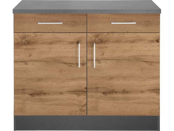 Unterschrank, Grau, 100x85x60 cm, Holzwerkstoff, Mit Metallgriff, Modern