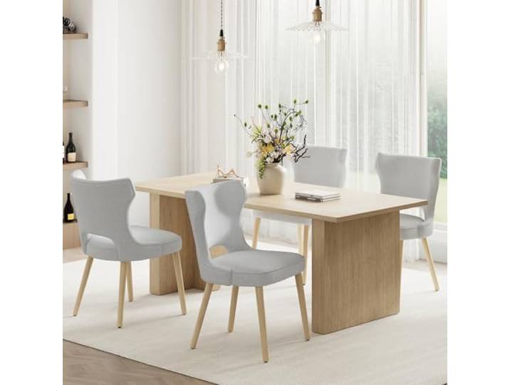 COLAMY Esszimmerstühle 4er Set, Polsternder Stühle Esszimmer mit Rückenlehne, Küchenstühle Gepolstert, Stoff Dining Chairs mit Wingback und Holzbeinen für Esszimmer, Küche, Restaurant, Hellgrau