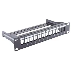 10 Zoll Keystone Panel 12-fach Patchpanel, STP, 1HE, Metall, Erdungsdraht, schwarz